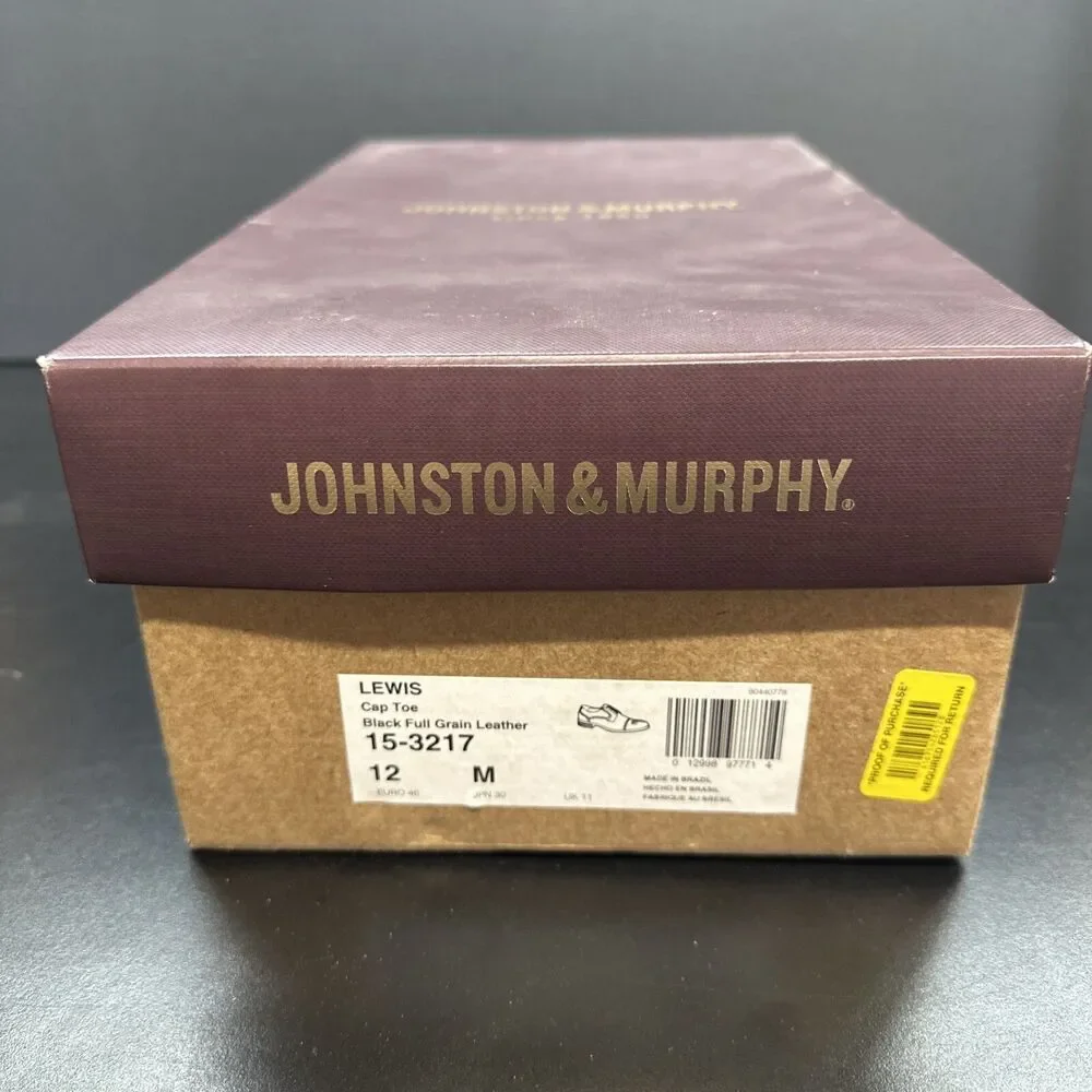 Johnston & Murphy Lewis Black Leather Wingtip Oxford Dress Shoes Men 12